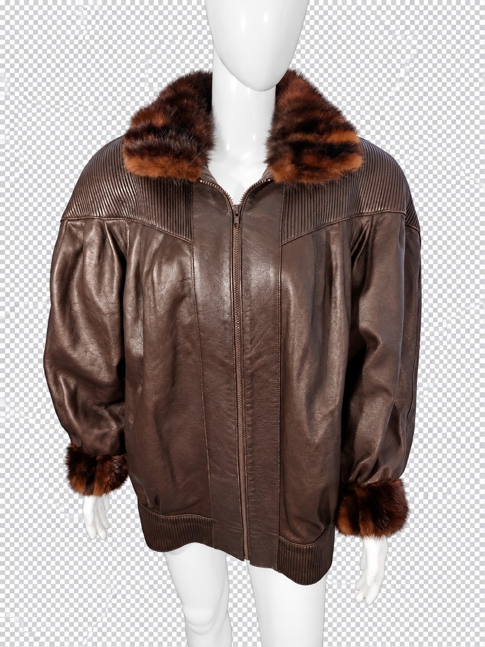 Vintage Rare Dero by Rocco D' Amelio Brown Leather Jacket W/Mink Fur Trim 🔥